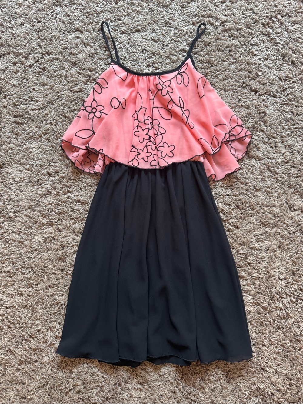 Style Rack Pink Floral Ruffle Top with Black Skirt Dress